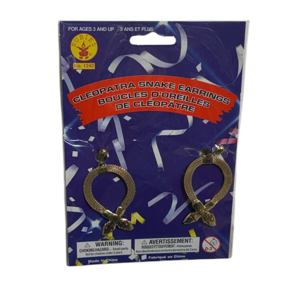 Rubie’s Cleopatra Snake Earrings gold with red eyes brand new in packaging!